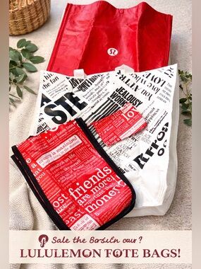 Lululemon Reusable Tote Bundle | Red & White Set | Shopper + Mini + Card Holder